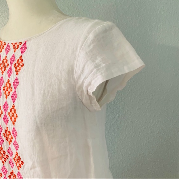 House of Pom White Linen Embroidered Shift DressXS - Picture 3 of 6